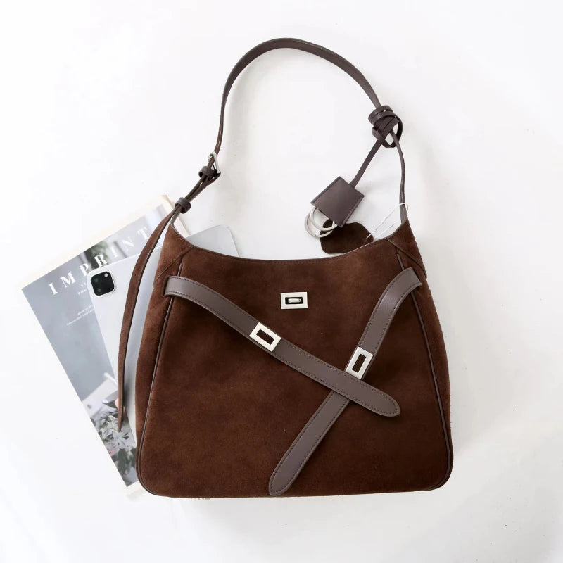 2026 Belt Buckle Tote Bags For Women Cowhide Luxury Designer Hot Hobo Bags INS Fashion Street Rectangular Ring Padlock Handbags