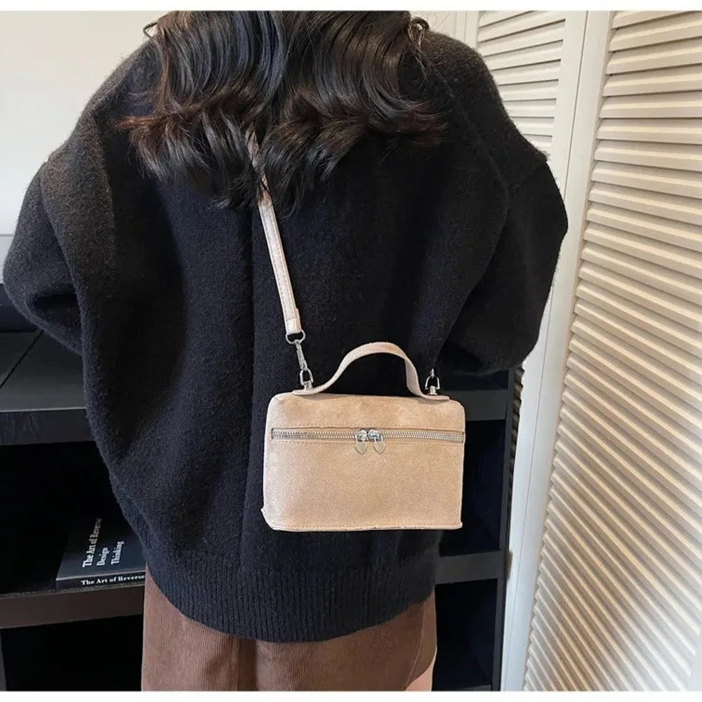 Retro Autumn Winter Matte Crossbody Bag Suede Textured Shoulder Bag Pure Color Box Design Evening Bags Women Handle Bag