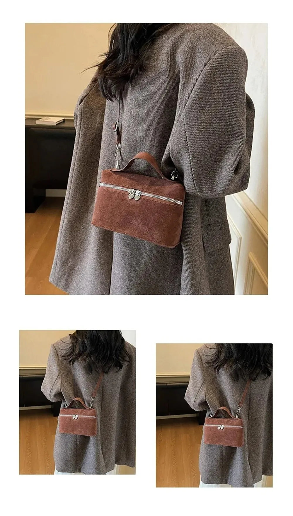 Retro Autumn Winter Matte Crossbody Bag Suede Textured Shoulder Bag Pure Color Box Design Evening Bags Women Handle Bag
