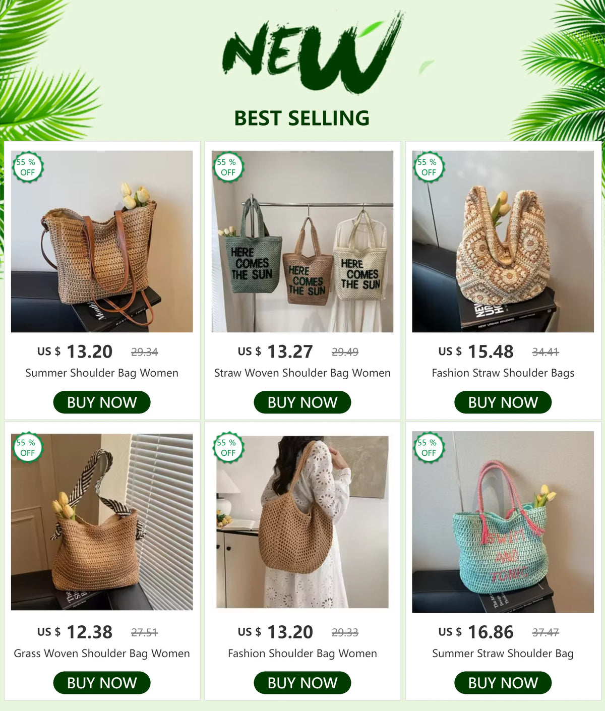 Fashion Straw Shoulder Bags Women Summer Hollow Woven Women's Shoulder Bag Large Capacity Letter Tote Handbag Holiday Beach Bags