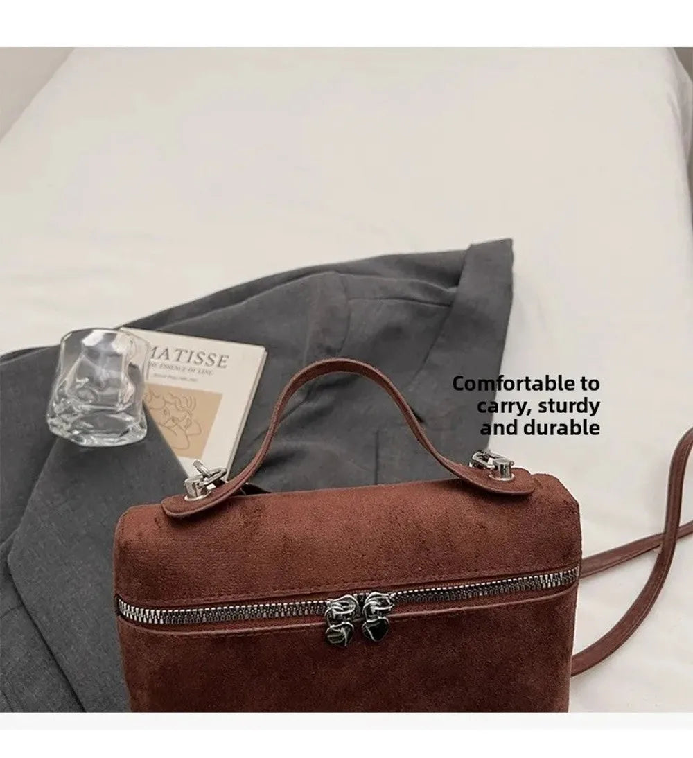 Retro Autumn Winter Matte Crossbody Bag Suede Textured Shoulder Bag Pure Color Box Design Evening Bags Women Handle Bag