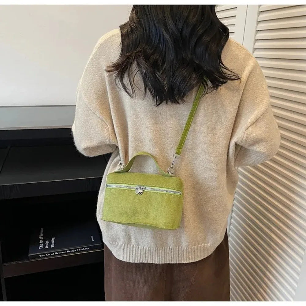 Retro Autumn Winter Matte Crossbody Bag Suede Textured Shoulder Bag Pure Color Box Design Evening Bags Women Handle Bag