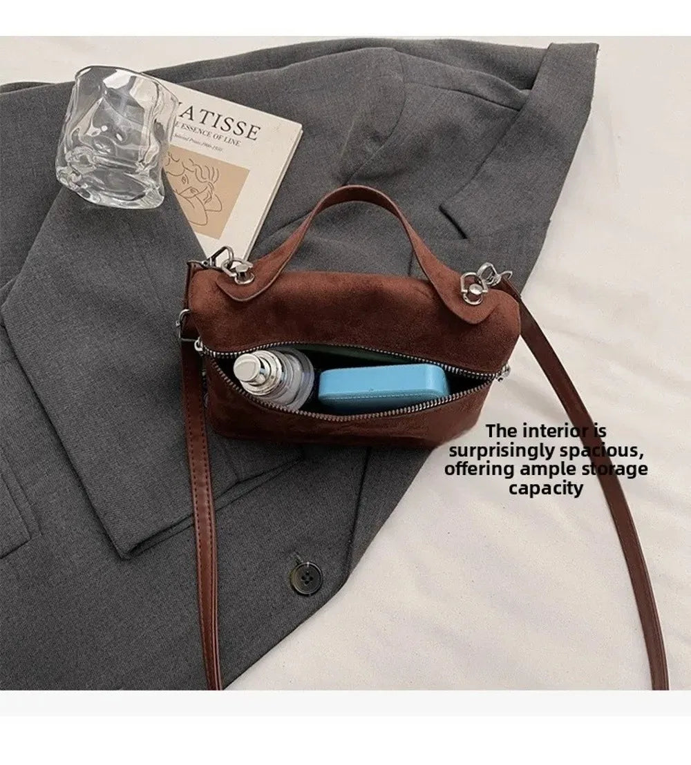 Retro Autumn Winter Matte Crossbody Bag Suede Textured Shoulder Bag Pure Color Box Design Evening Bags Women Handle Bag
