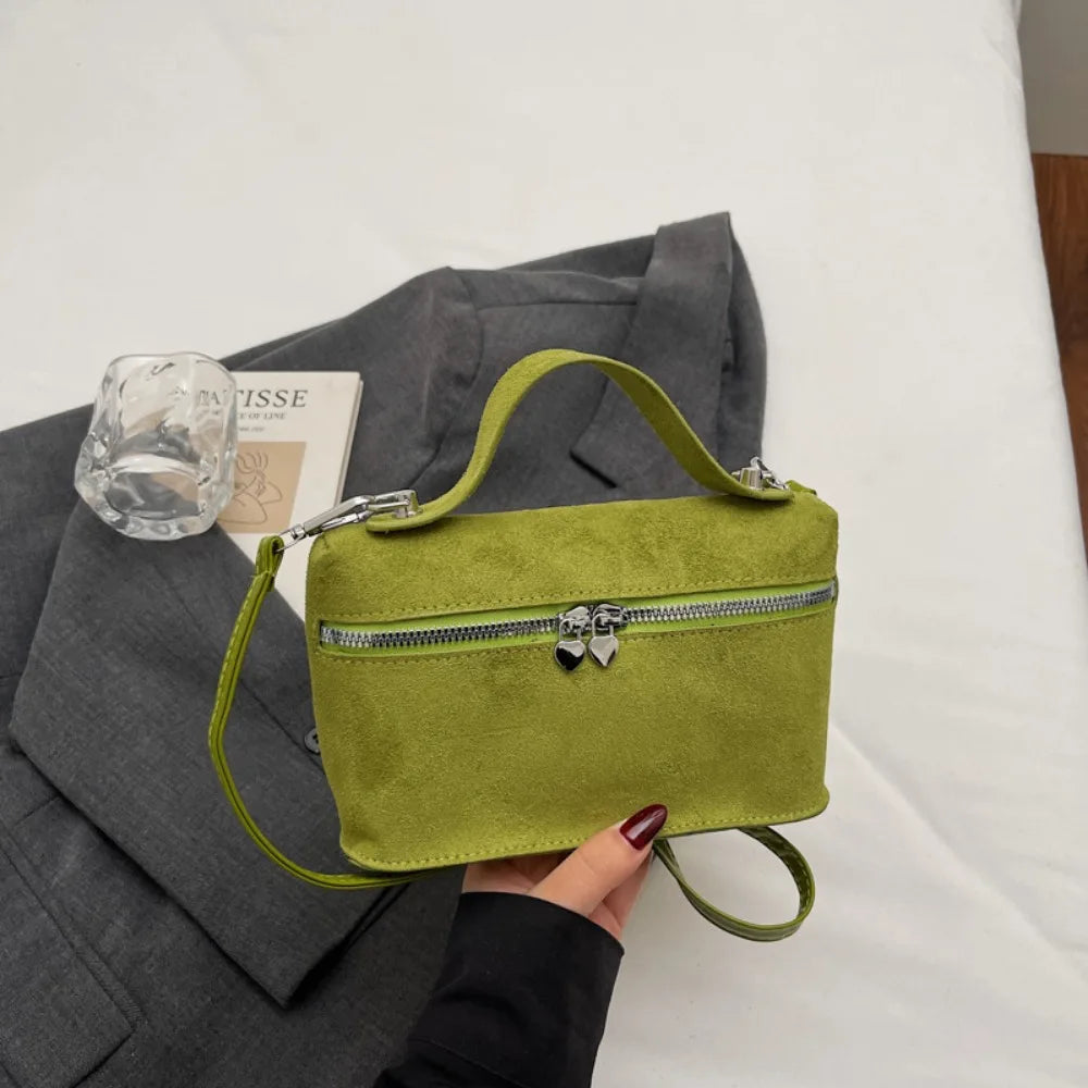 Retro Autumn Winter Matte Crossbody Bag Suede Textured Shoulder Bag Pure Color Box Design Evening Bags Women Handle Bag