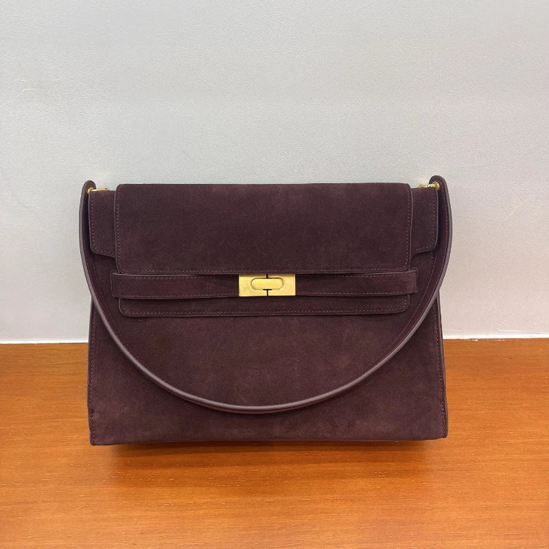 New Winter Luxury Brand Women Handbags Genuine Leather Shoulder Bags Women Retro Suede Leather Gold Buckle Square Bags Woman