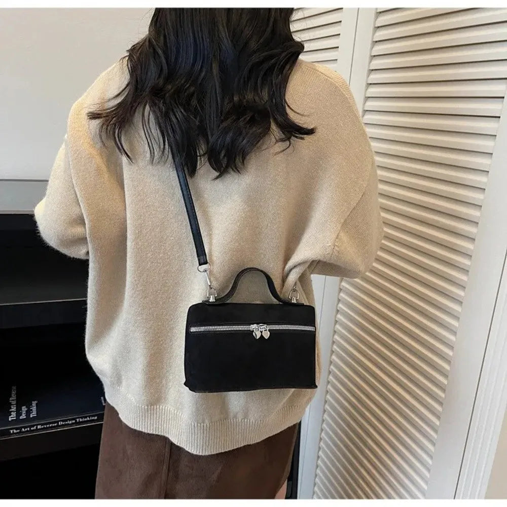 Retro Autumn Winter Matte Crossbody Bag Suede Textured Shoulder Bag Pure Color Box Design Evening Bags Women Handle Bag