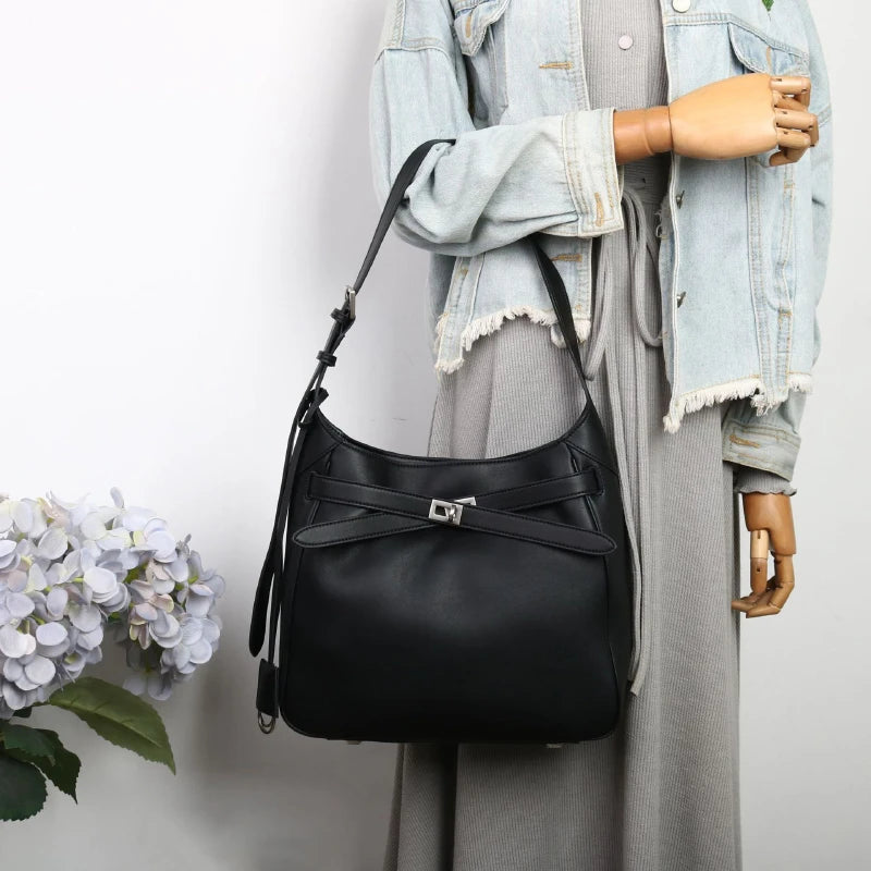 2026 Belt Buckle Tote Bags For Women Cowhide Luxury Designer Hot Hobo Bags INS Fashion Street Rectangular Ring Padlock Handbags