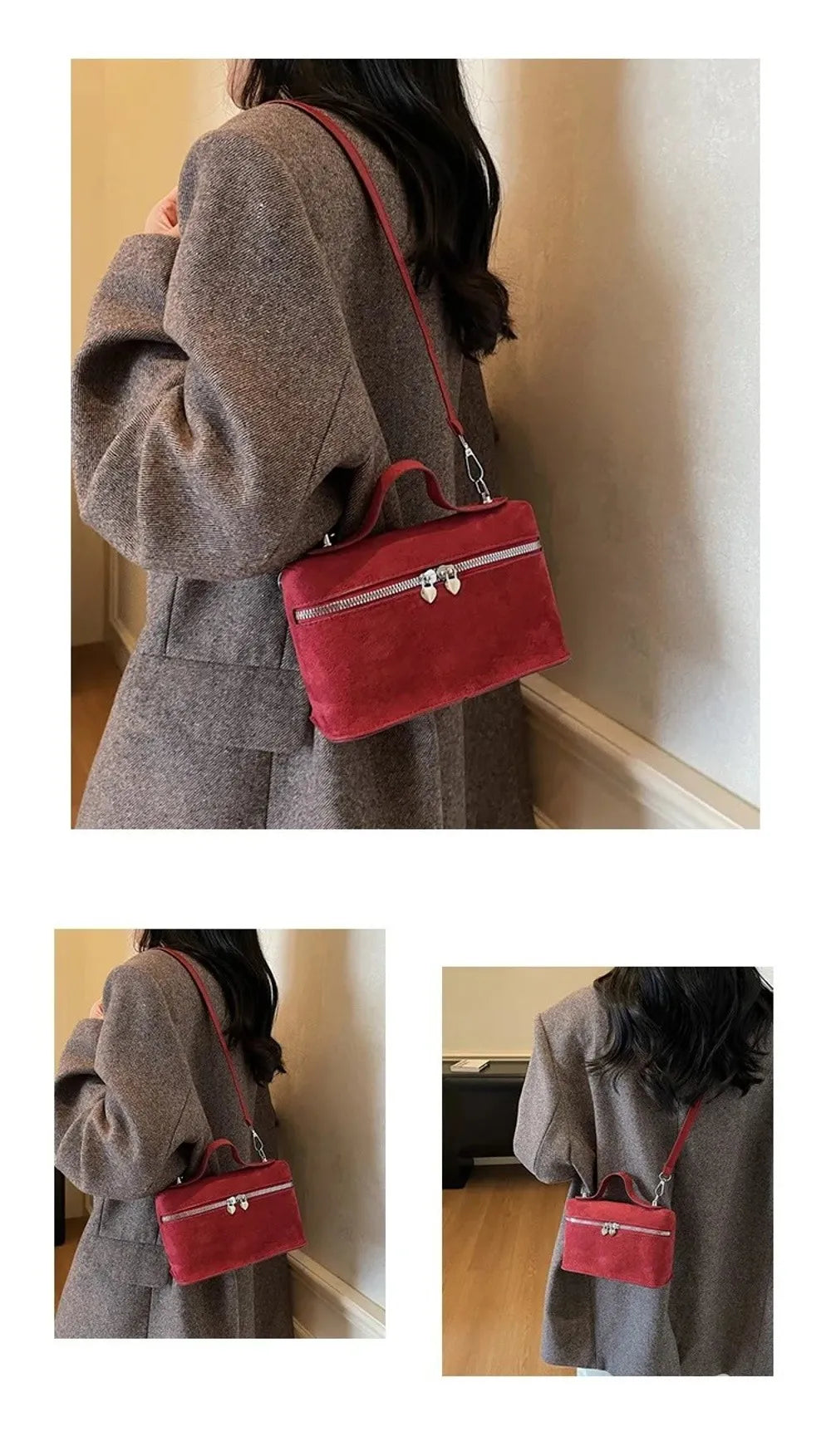 Retro Autumn Winter Matte Crossbody Bag Suede Textured Shoulder Bag Pure Color Box Design Evening Bags Women Handle Bag