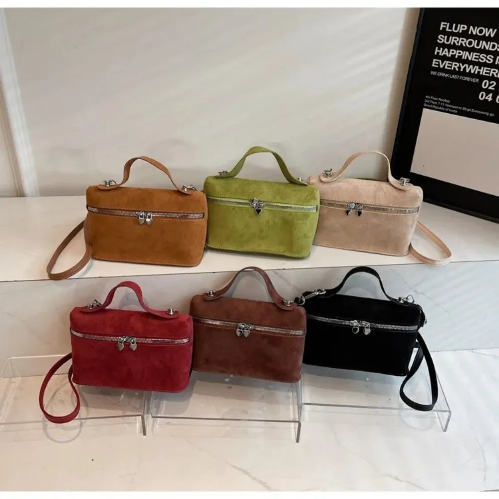 Retro Autumn Winter Matte Crossbody Bag Suede Textured Shoulder Bag Pure Color Box Design Evening Bags Women Handle Bag
