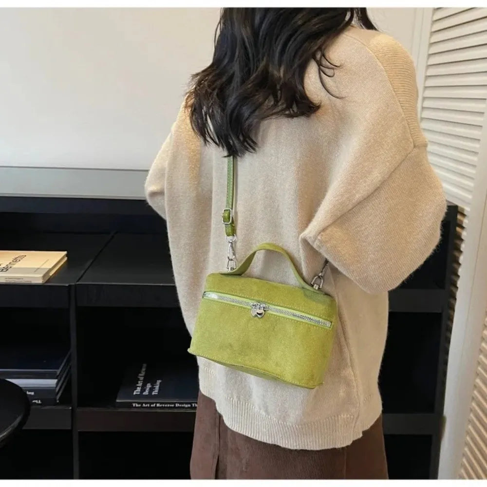 Retro Autumn Winter Matte Crossbody Bag Suede Textured Shoulder Bag Pure Color Box Design Evening Bags Women Handle Bag