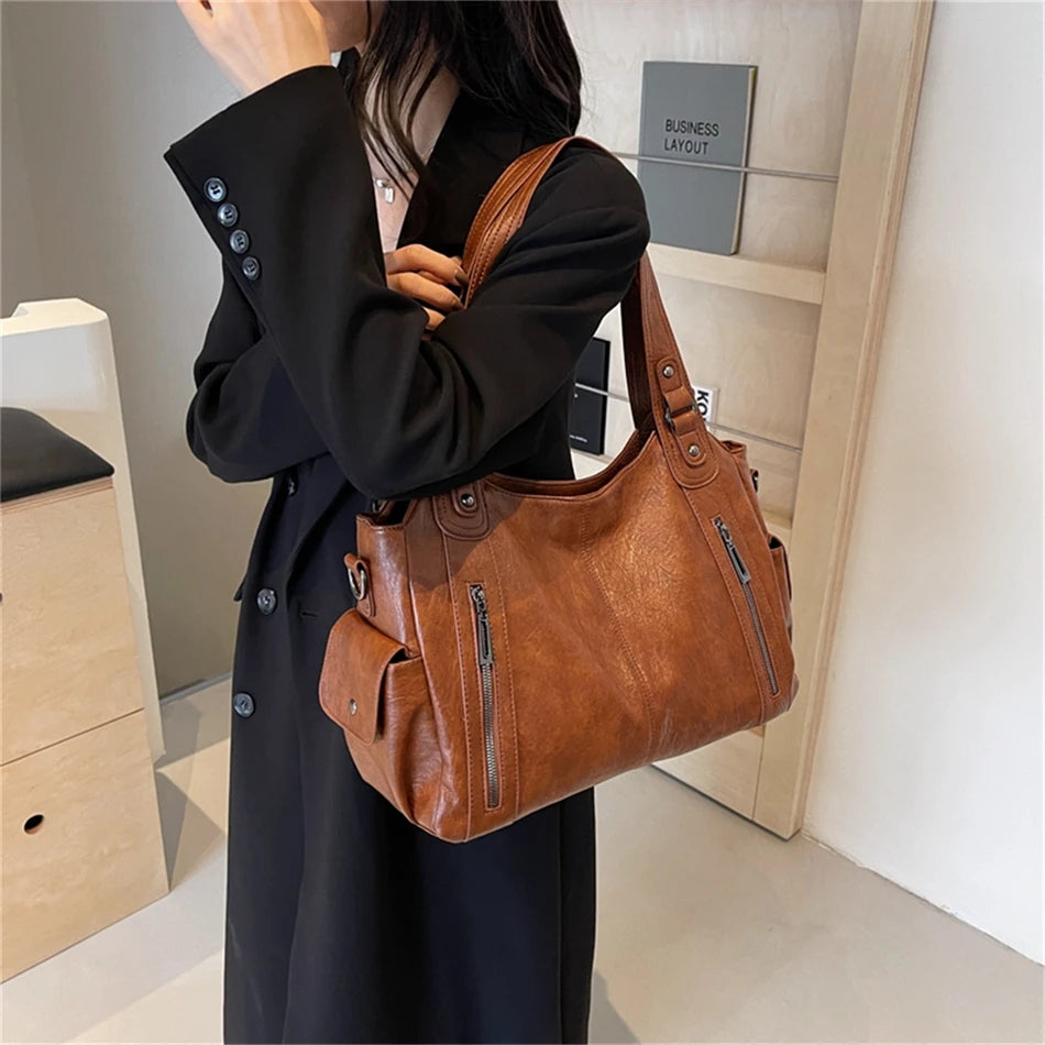 Winter Female Handbag Large Capacity Shoulder Bags Big Tote Bag Ladies Soft Leather Hobos Messenger Bags Women Shopper Bag Sac