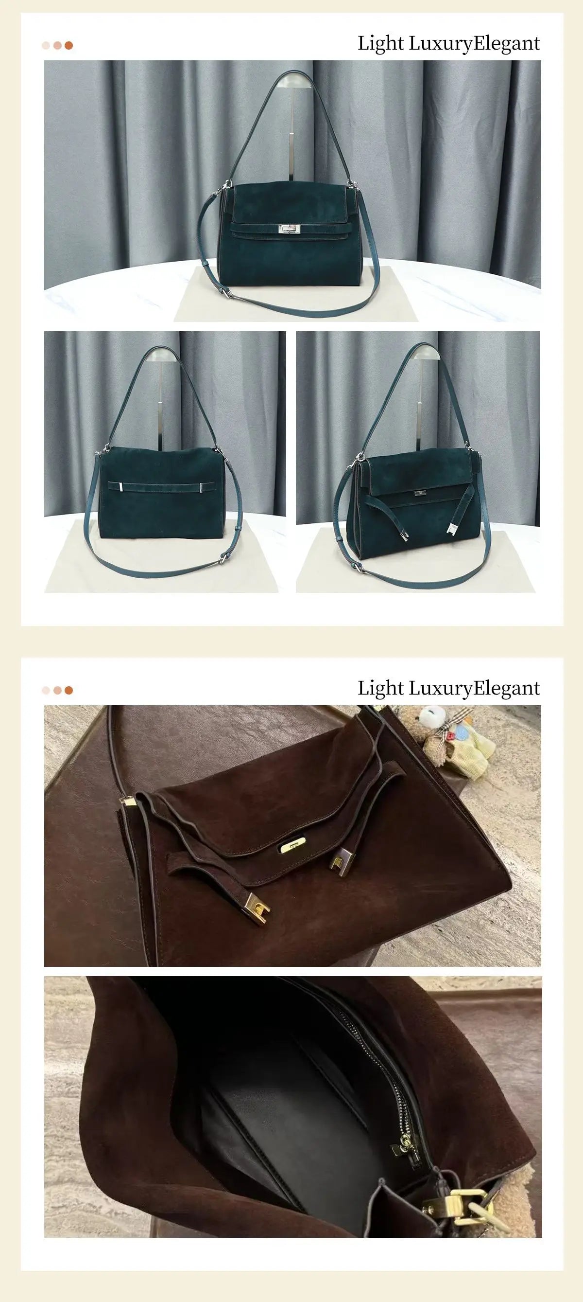 New Winter Luxury Brand Women Handbags Genuine Leather Shoulder Bags Women Retro Suede Leather Gold Buckle Square Bags Woman