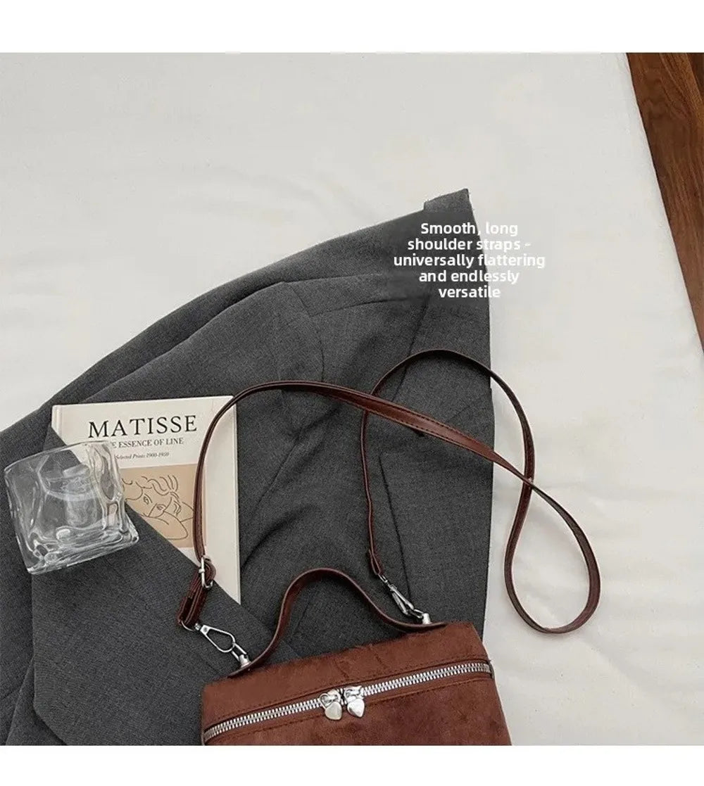 Retro Autumn Winter Matte Crossbody Bag Suede Textured Shoulder Bag Pure Color Box Design Evening Bags Women Handle Bag