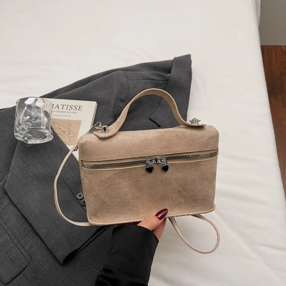 Retro Autumn Winter Matte Crossbody Bag Suede Textured Shoulder Bag Pure Color Box Design Evening Bags Women Handle Bag