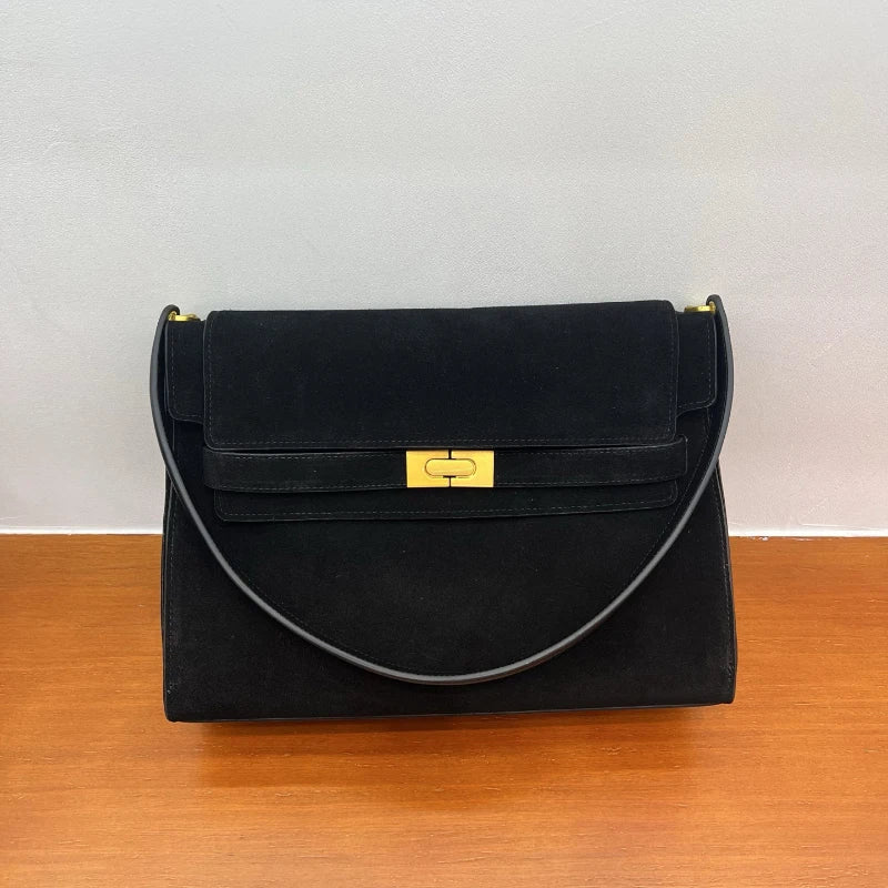 New Winter Luxury Brand Women Handbags Genuine Leather Shoulder Bags Women Retro Suede Leather Gold Buckle Square Bags Woman