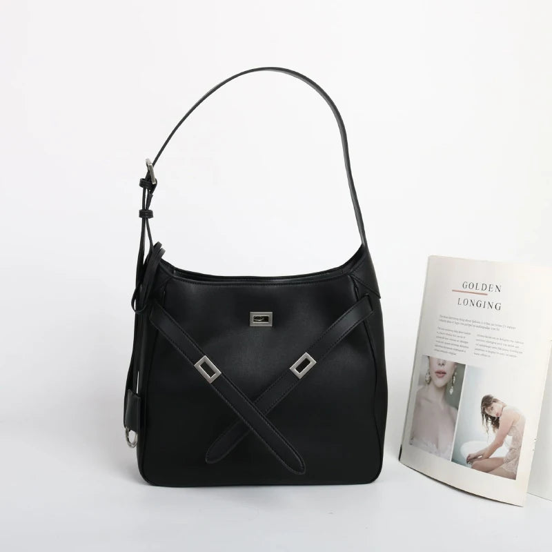 2026 Belt Buckle Tote Bags For Women Cowhide Luxury Designer Hot Hobo Bags INS Fashion Street Rectangular Ring Padlock Handbags