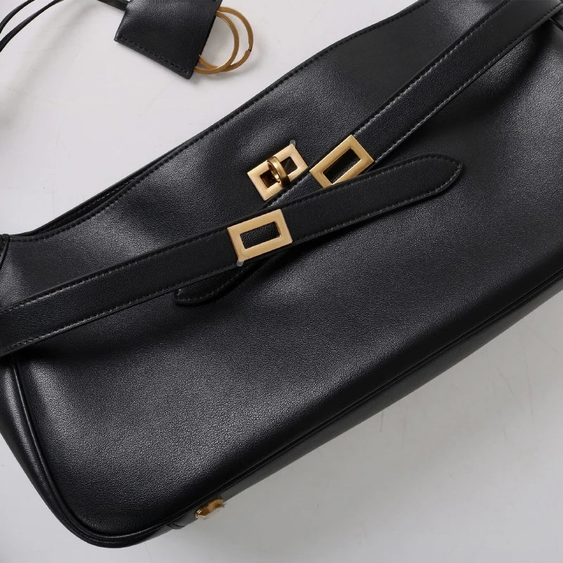 2026 Belt Buckle Tote Bags For Women Cowhide Luxury Designer Hot Hobo Bags INS Fashion Street Rectangular Ring Padlock Handbags