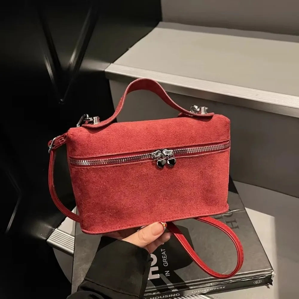 Retro Autumn Winter Matte Crossbody Bag Suede Textured Shoulder Bag Pure Color Box Design Evening Bags Women Handle Bag
