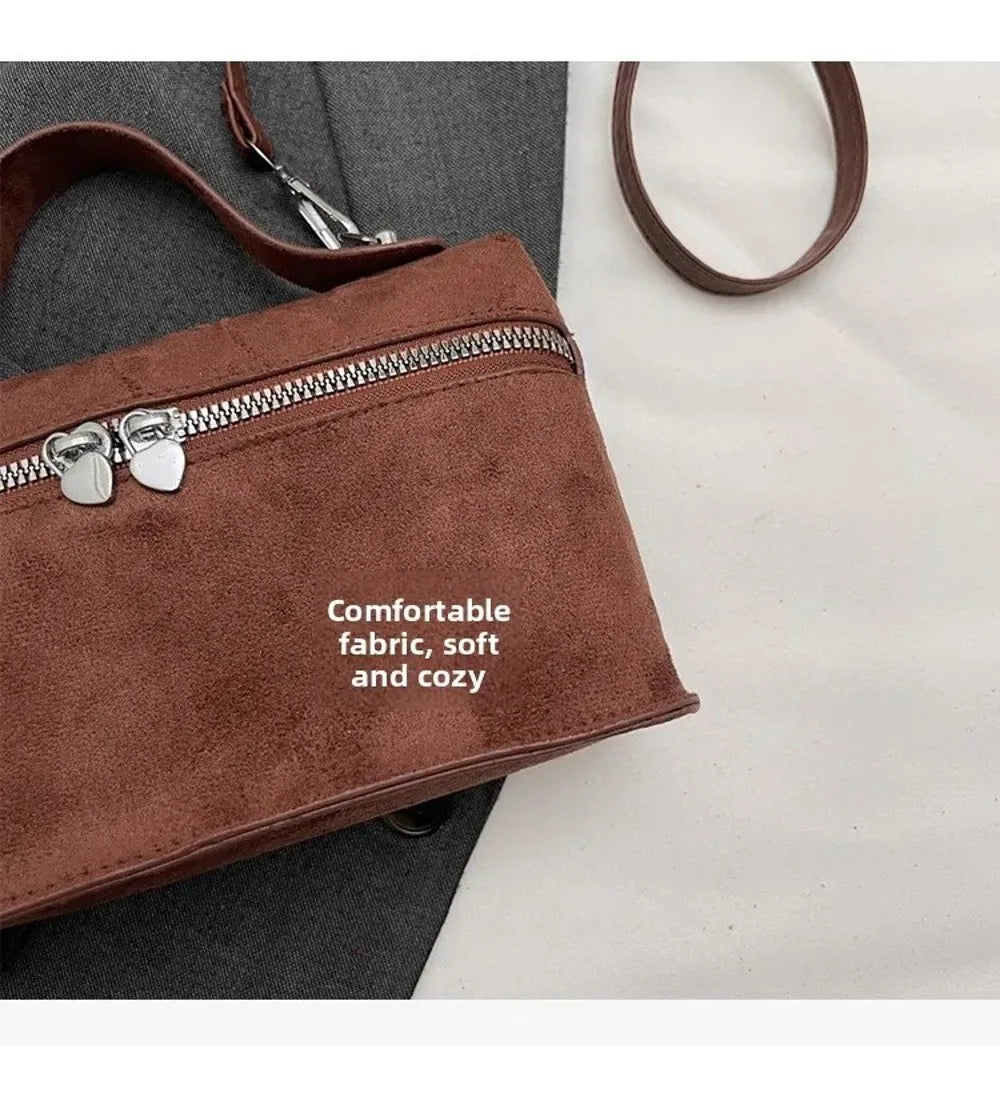 Retro Autumn Winter Matte Crossbody Bag Suede Textured Shoulder Bag Pure Color Box Design Evening Bags Women Handle Bag