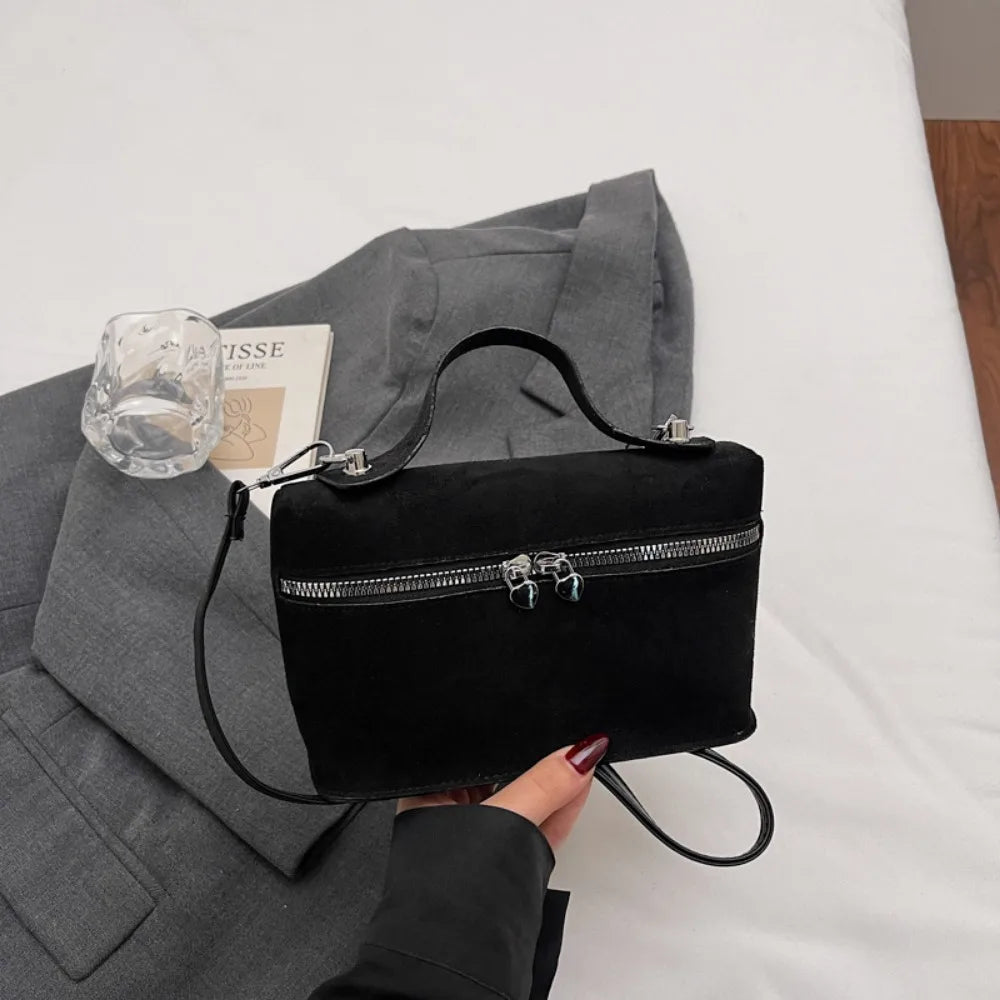 Retro Autumn Winter Matte Crossbody Bag Suede Textured Shoulder Bag Pure Color Box Design Evening Bags Women Handle Bag