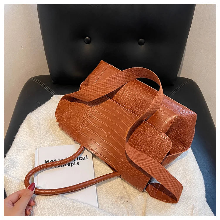 PU Leather Tote Bags Women Fashion Simple Bolsos Vintage Ladies Large Handbags Luxury Streetwear Shoulder Bag Niche Office Lady