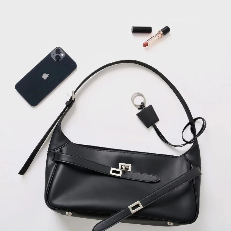 2026 Belt Buckle Tote Bags For Women Cowhide Luxury Designer Hot Hobo Bags INS Fashion Street Rectangular Ring Padlock Handbags