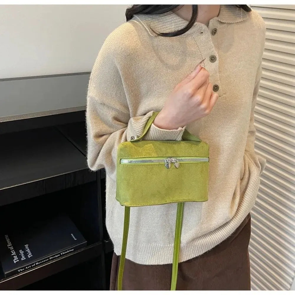 Retro Autumn Winter Matte Crossbody Bag Suede Textured Shoulder Bag Pure Color Box Design Evening Bags Women Handle Bag