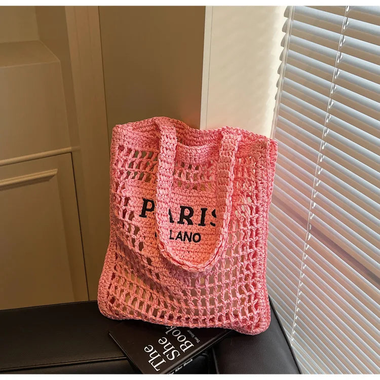 Fashion Straw Shoulder Bags Women Summer Hollow Woven Women's Shoulder Bag Large Capacity Letter Tote Handbag Holiday Beach Bags