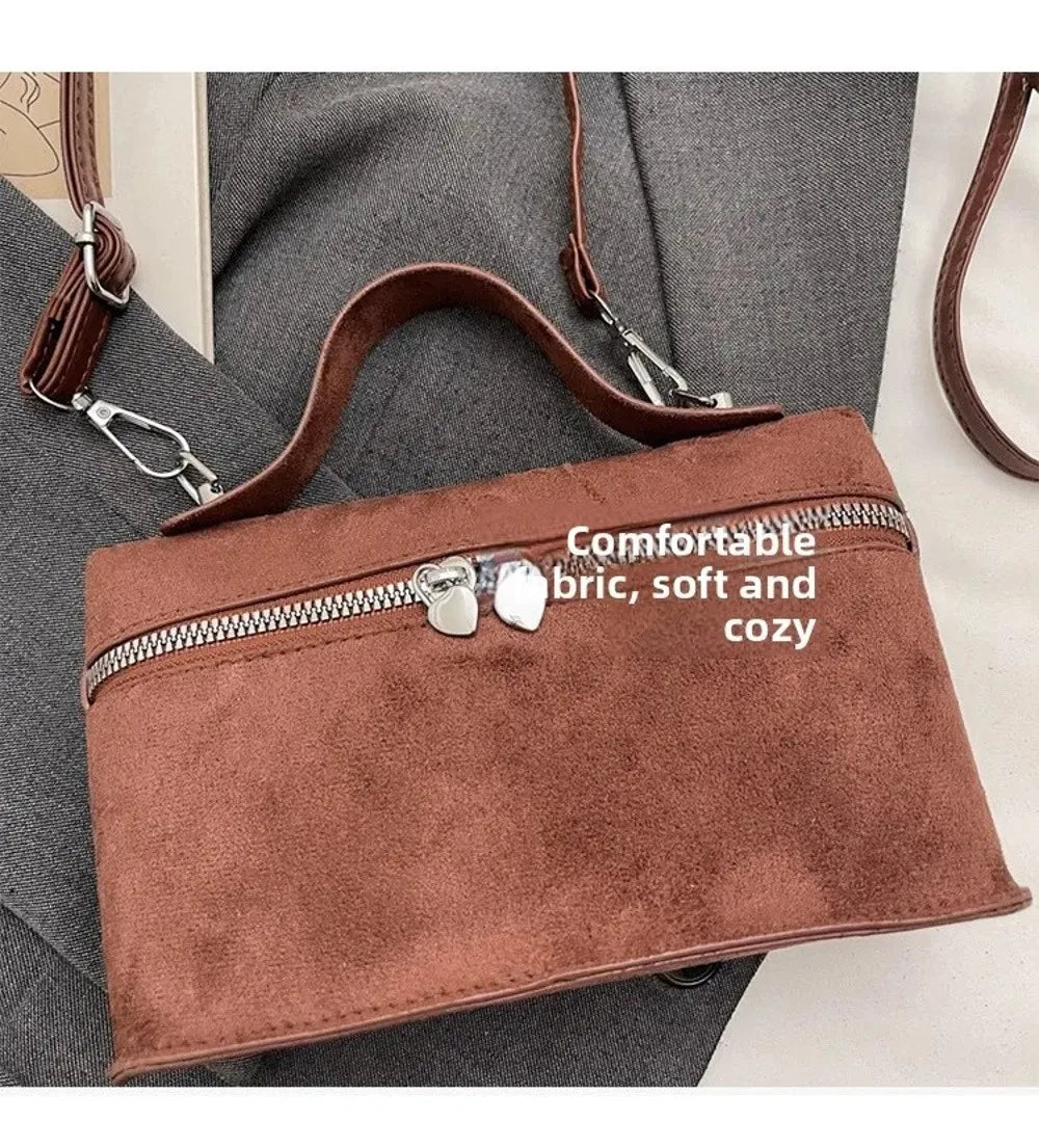 Retro Autumn Winter Matte Crossbody Bag Suede Textured Shoulder Bag Pure Color Box Design Evening Bags Women Handle Bag