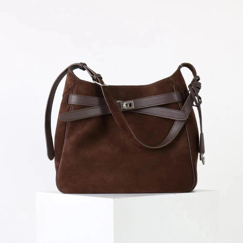 2026 Belt Buckle Tote Bags For Women Cowhide Luxury Designer Hot Hobo Bags INS Fashion Street Rectangular Ring Padlock Handbags