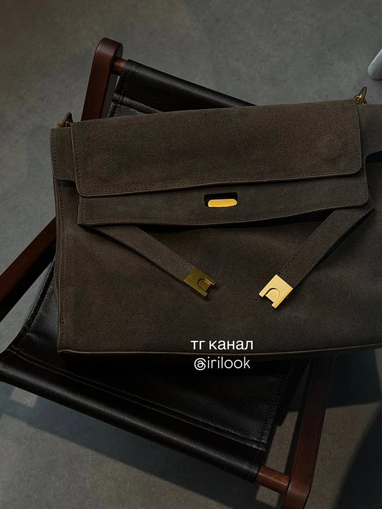 New Winter Luxury Brand Women Handbags Genuine Leather Shoulder Bags Women Retro Suede Leather Gold Buckle Square Bags Woman