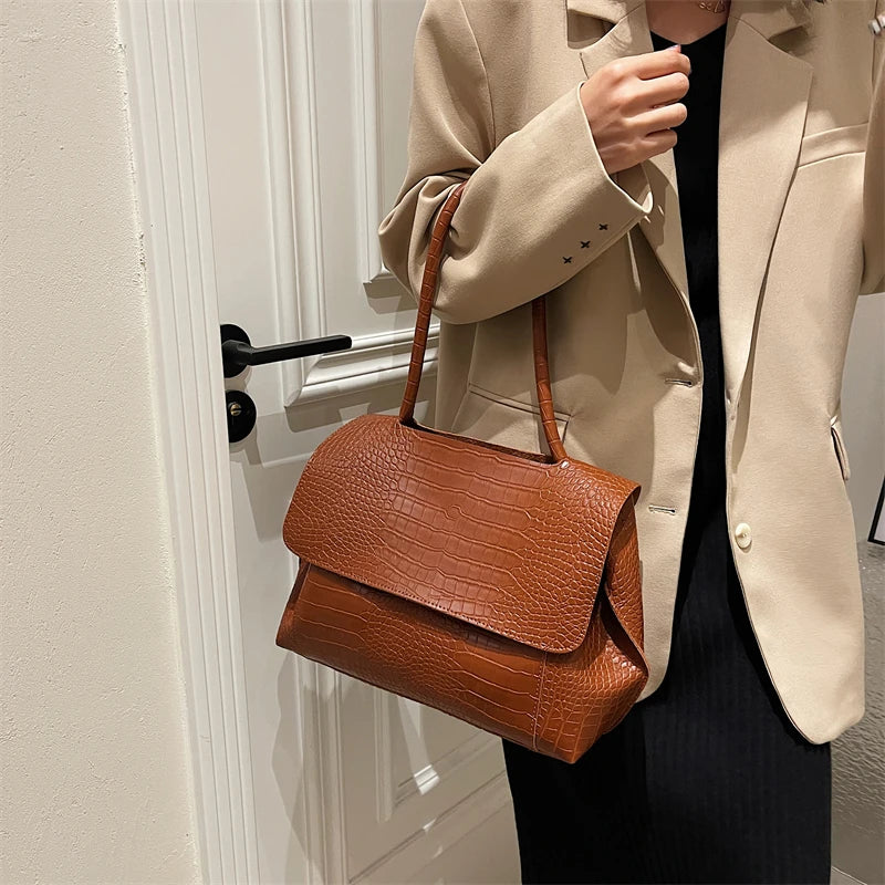 PU Leather Tote Bags Women Fashion Simple Bolsos Vintage Ladies Large Handbags Luxury Streetwear Shoulder Bag Niche Office Lady