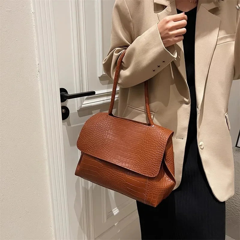 PU Leather Tote Bags Women Fashion Simple Bolsos Vintage Ladies Large Handbags Luxury Streetwear Shoulder Bag Niche Office Lady