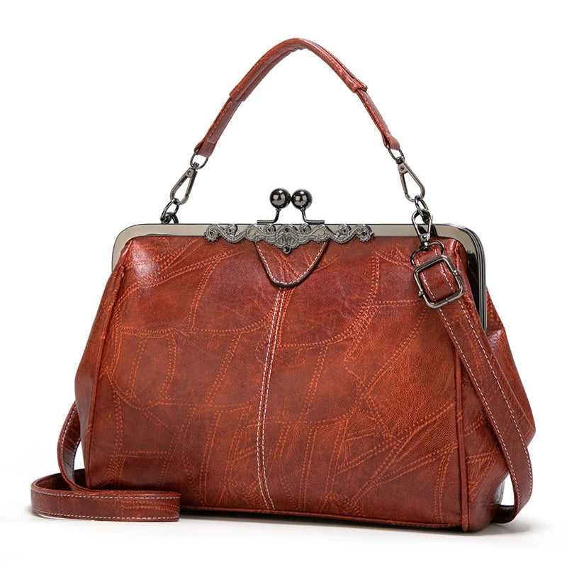 Shoulder Bags Women Retro Frame Purses Girls Crossbody Messenger Bag Small handbags for Phone Party Faux Oil Leather Clip Bag