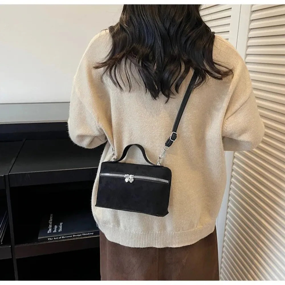 Retro Autumn Winter Matte Crossbody Bag Suede Textured Shoulder Bag Pure Color Box Design Evening Bags Women Handle Bag