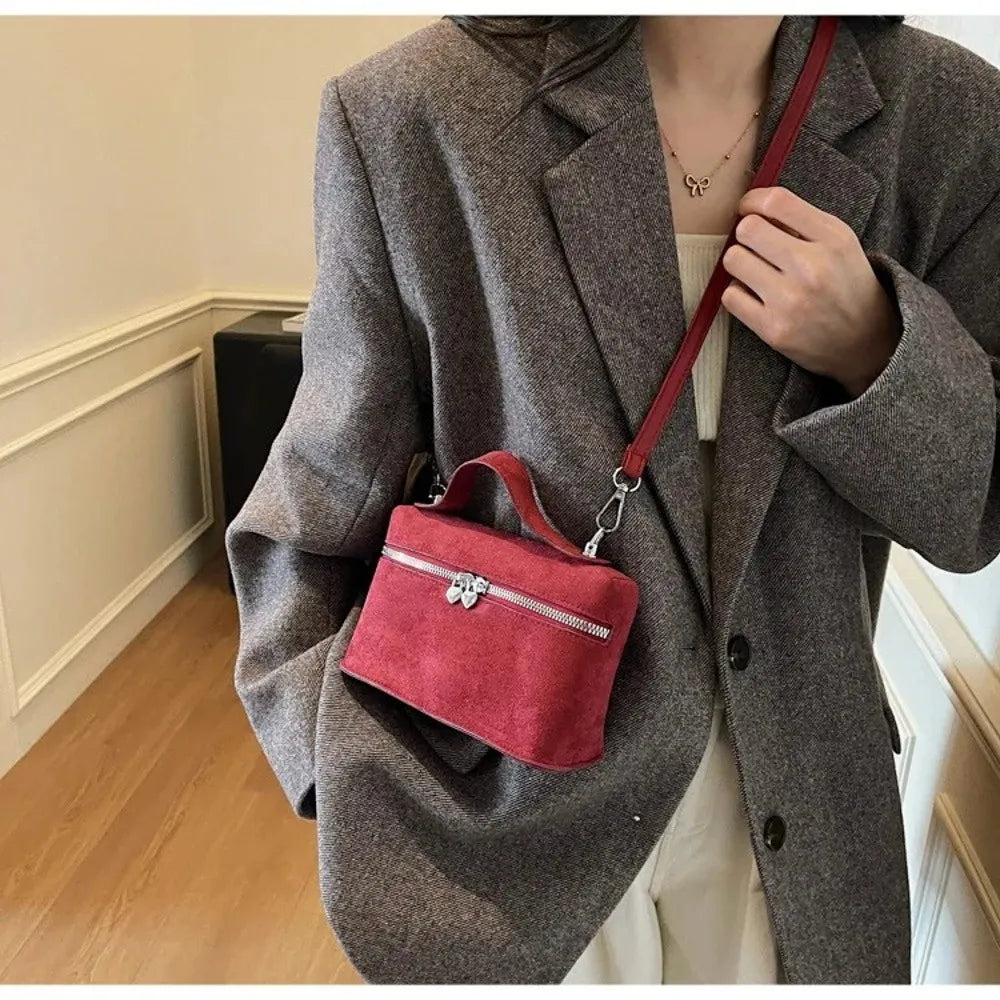 Retro Autumn Winter Matte Crossbody Bag Suede Textured Shoulder Bag Pure Color Box Design Evening Bags Women Handle Bag