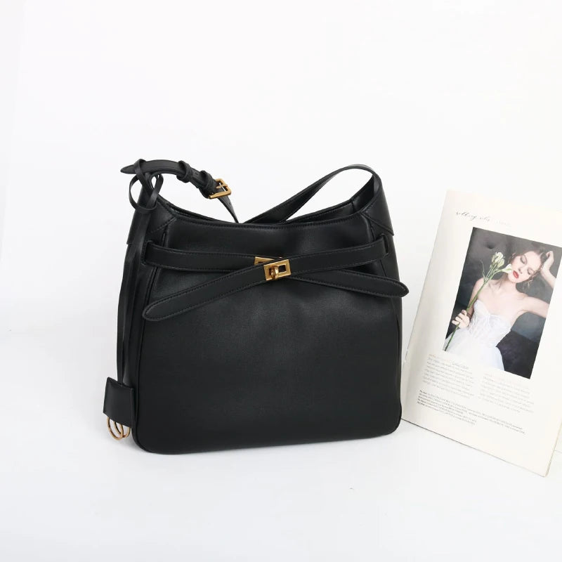 2026 Belt Buckle Tote Bags For Women Cowhide Luxury Designer Hot Hobo Bags INS Fashion Street Rectangular Ring Padlock Handbags