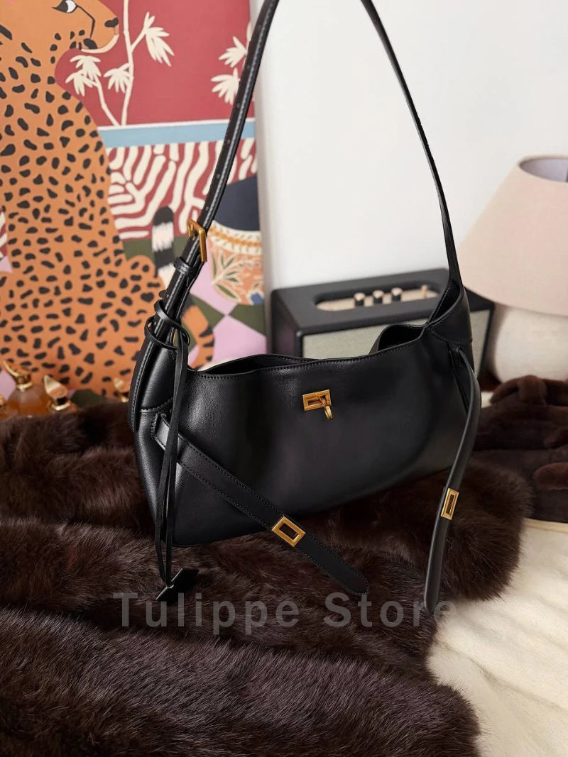 2026 Belt Buckle Tote Bags For Women Cowhide Luxury Designer Hot Hobo Bags INS Fashion Street Rectangular Ring Padlock Handbags