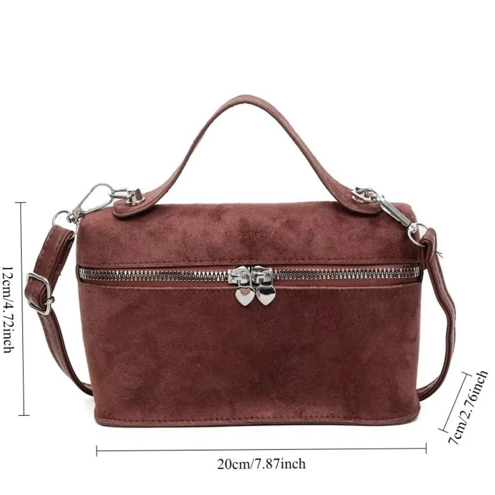 Retro Autumn Winter Matte Crossbody Bag Suede Textured Shoulder Bag Pure Color Box Design Evening Bags Women Handle Bag