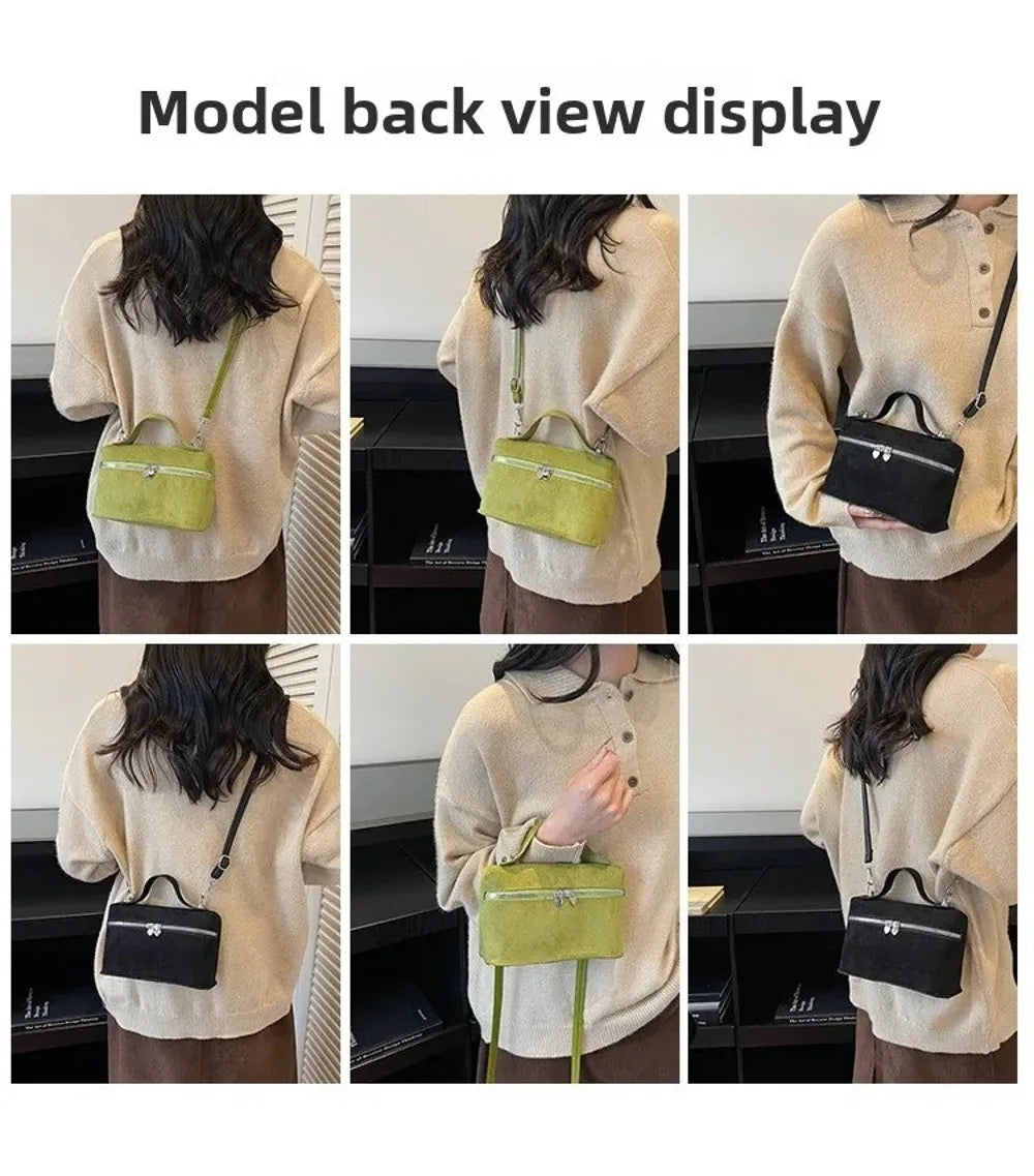Retro Autumn Winter Matte Crossbody Bag Suede Textured Shoulder Bag Pure Color Box Design Evening Bags Women Handle Bag