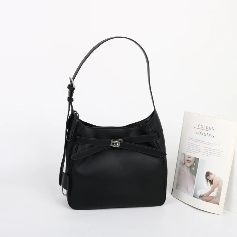 2026 Belt Buckle Tote Bags For Women Cowhide Luxury Designer Hot Hobo Bags INS Fashion Street Rectangular Ring Padlock Handbags