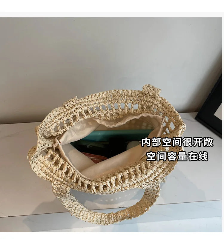 Fashion Straw Shoulder Bags Women Summer Hollow Woven Women's Shoulder Bag Large Capacity Letter Tote Handbag Holiday Beach Bags