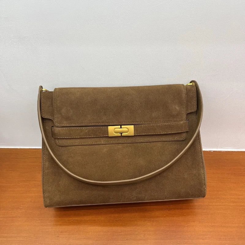 New Winter Luxury Brand Women Handbags Genuine Leather Shoulder Bags Women Retro Suede Leather Gold Buckle Square Bags Woman