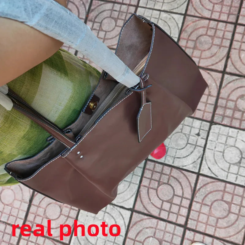 Fashion Ruched Women big Handbags Designer PU Leather Shoulder Bag High Quality Crossbody Bags Women Bucket Bag Female Clutch
