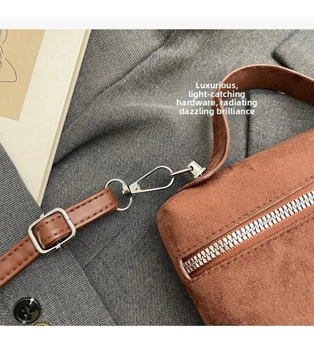 Retro Autumn Winter Matte Crossbody Bag Suede Textured Shoulder Bag Pure Color Box Design Evening Bags Women Handle Bag