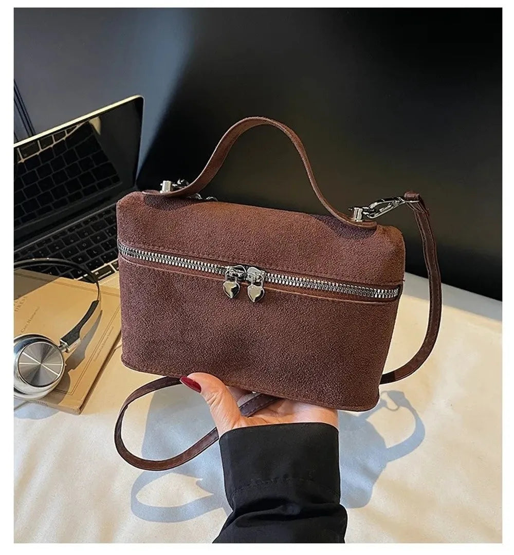 Retro Autumn Winter Matte Crossbody Bag Suede Textured Shoulder Bag Pure Color Box Design Evening Bags Women Handle Bag