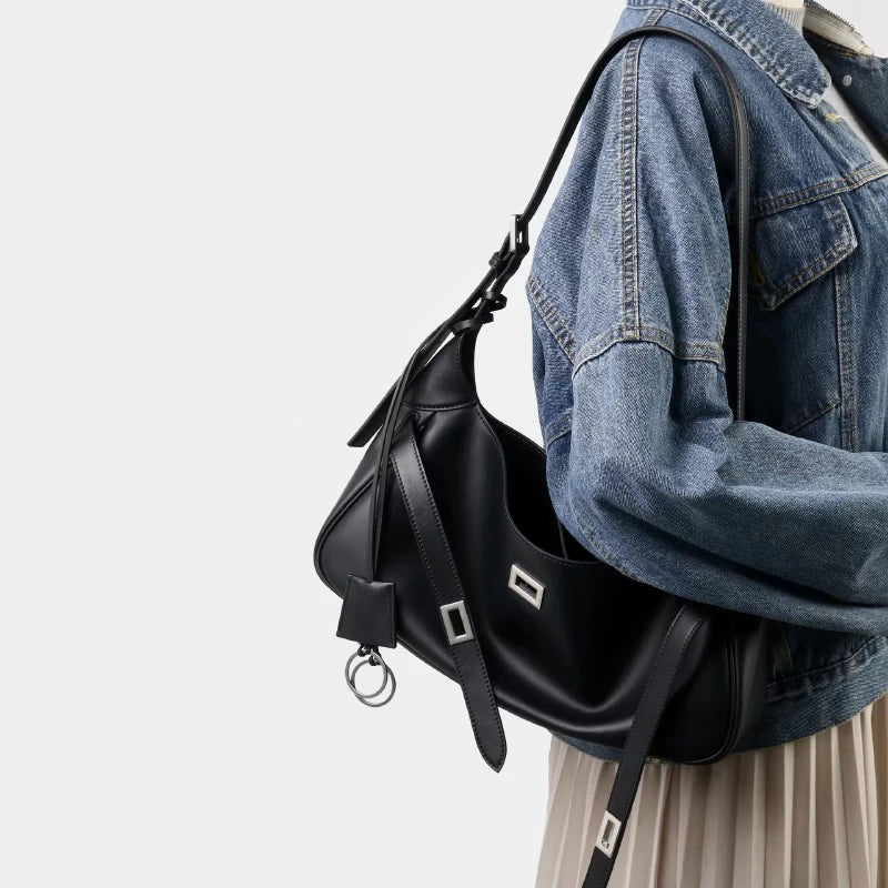2026 Belt Buckle Tote Bags For Women Cowhide Luxury Designer Hot Hobo Bags INS Fashion Street Rectangular Ring Padlock Handbags